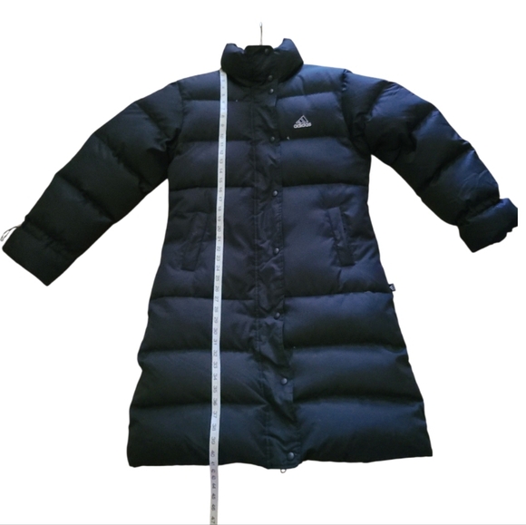 Adidas Womens Feather Down Filled Puffer Jacket Black Longline Mid Shin 90s Y2K - Picture 16 of 17